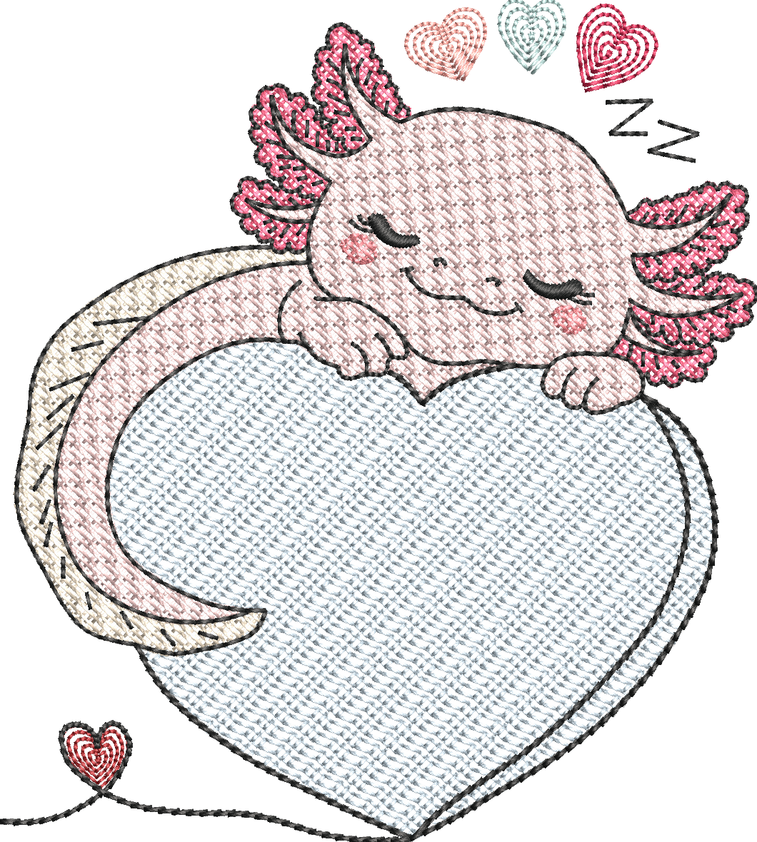 Axolotl endormi – Cœur Mylar » - Format disponible : Pack 2 tailles, Cadre 10x10 et 15x15