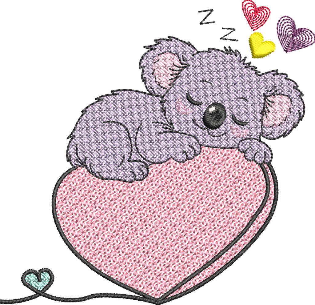 Koala endormi – Cœur Mylar » - Format disponible : Pack 2 tailles, Cadre 10x10 et 15x15