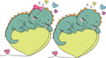 Dino et Dina endormi – Cœur Mylar » - Format disponible : Pack 2 tailles, Cadre 10x10 et 15x15
