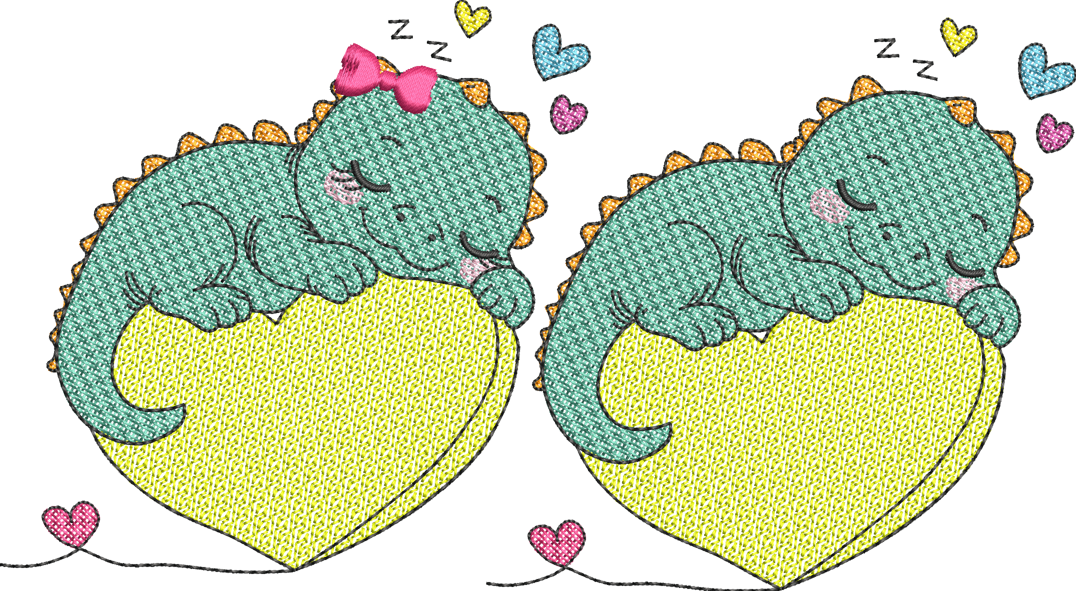 Dino et Dina endormi – Cœur Mylar » - Format disponible : Pack 2 tailles, Cadre 10x10 et 15x15
