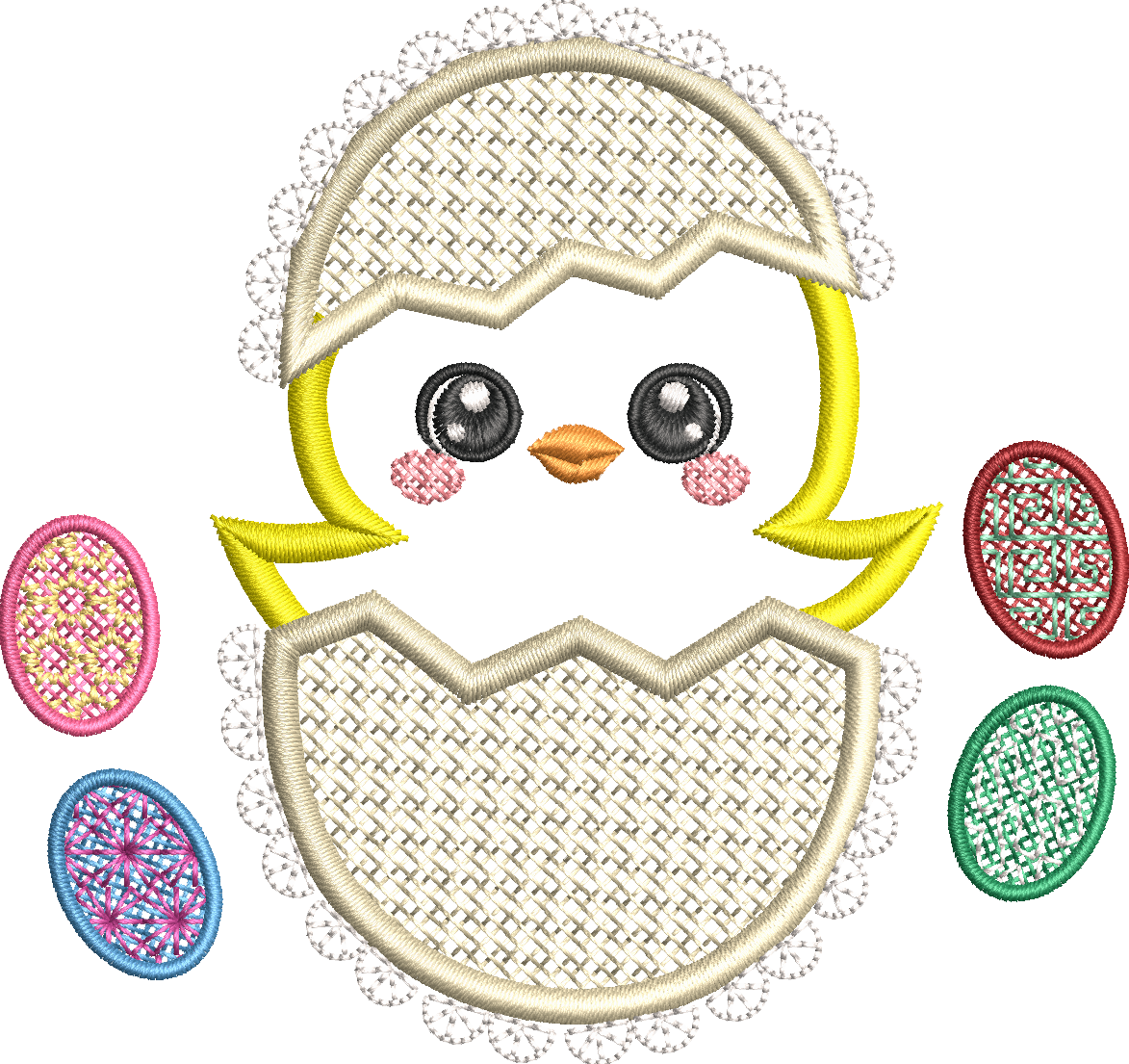 Double appliqué Poussin tissu et Coquille Mylar- Motif de broderie - Taille disponible 10x10, 15x15, pack 2 tailles