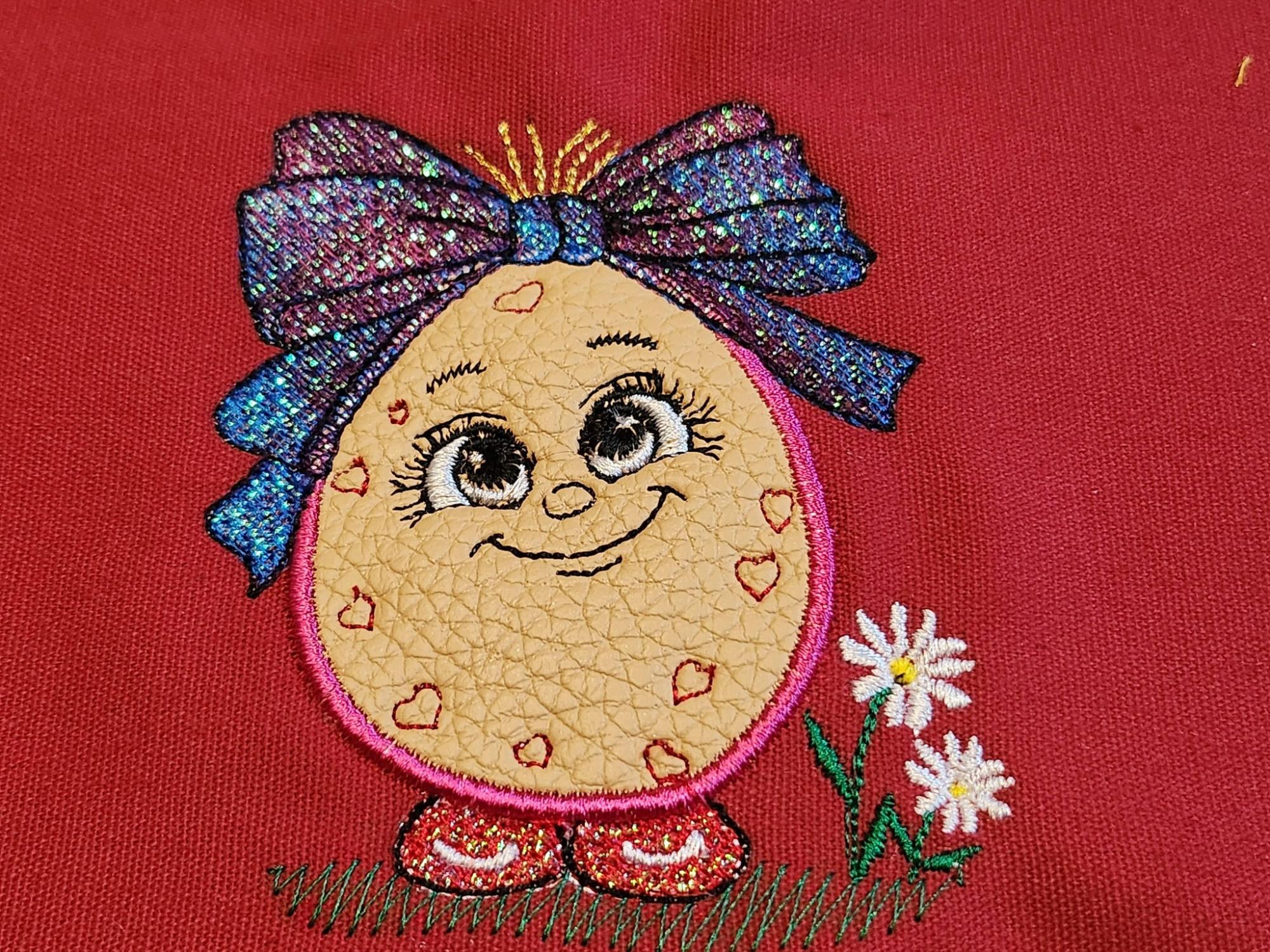 Double appliqué Tissu et Mylar Oeuf fille - Motif de broderie - Taille disponible 10x10, 15x15, pack 2 tailles