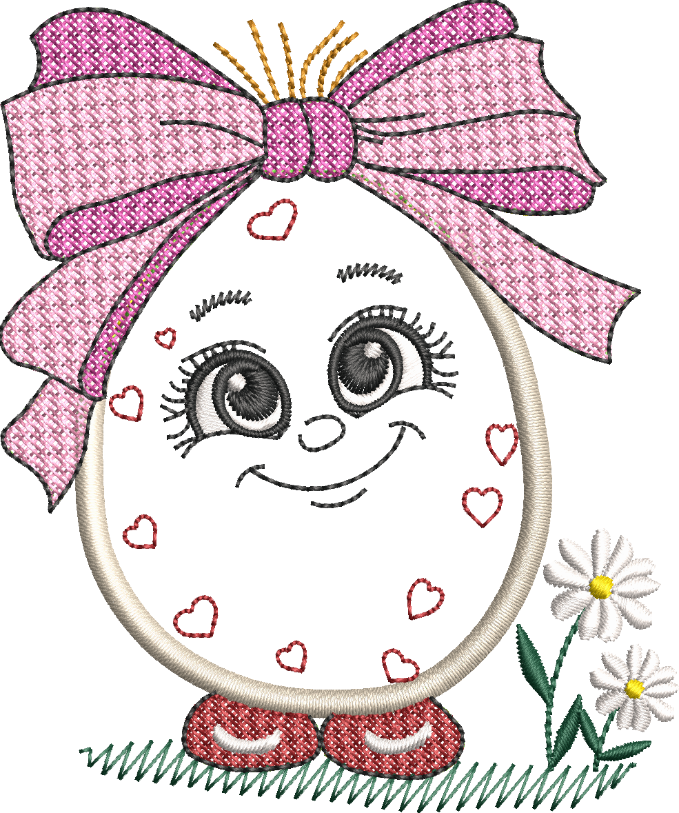 Double appliqué Tissu et Mylar Oeuf fille - Motif de broderie - Taille disponible 10x10, 15x15, pack 2 tailles