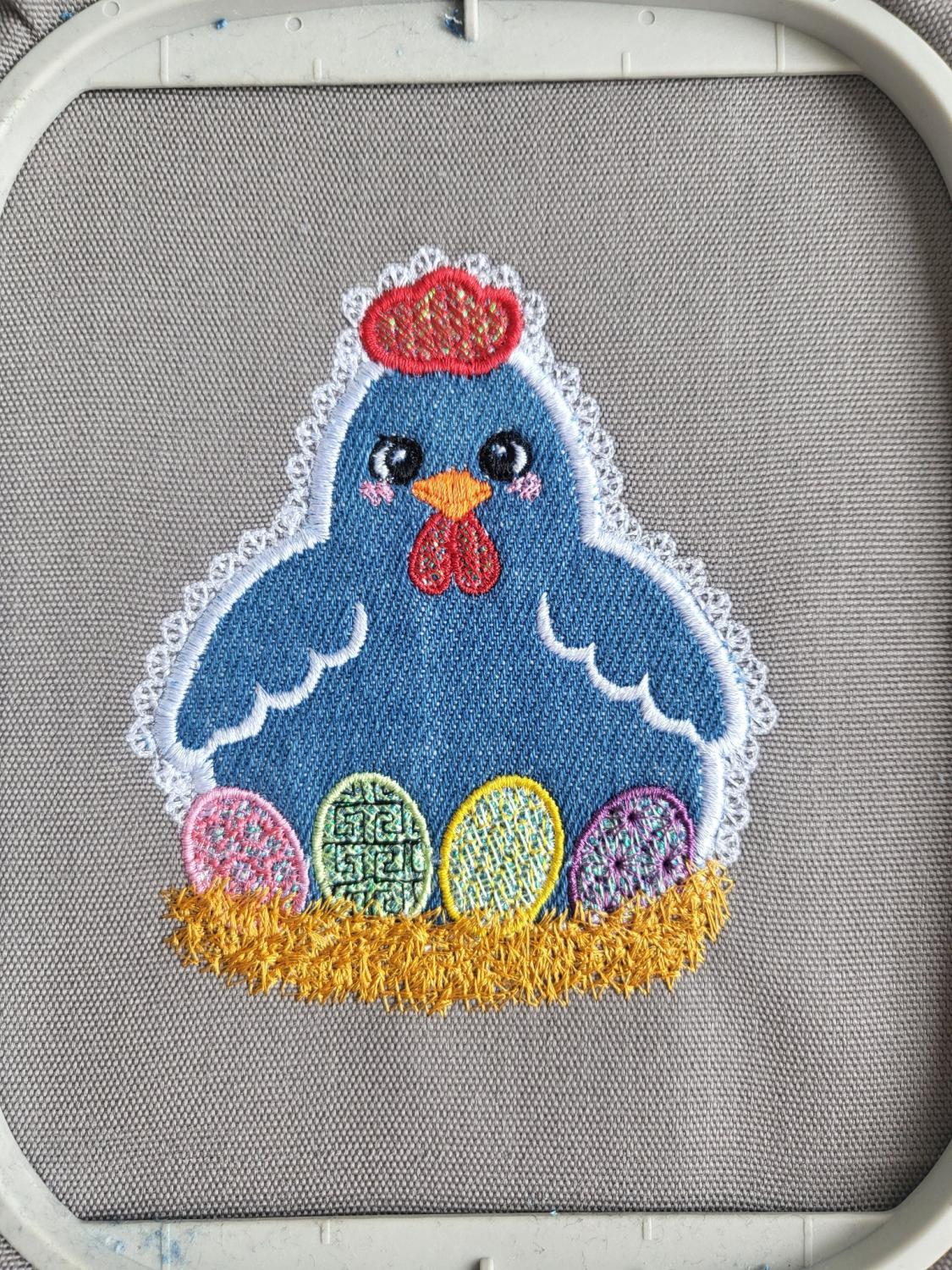 Double appliqué Tissu et Mylar Poule - Motif de broderie - Taille disponible 10x10, 15x15, pack 2 tailles