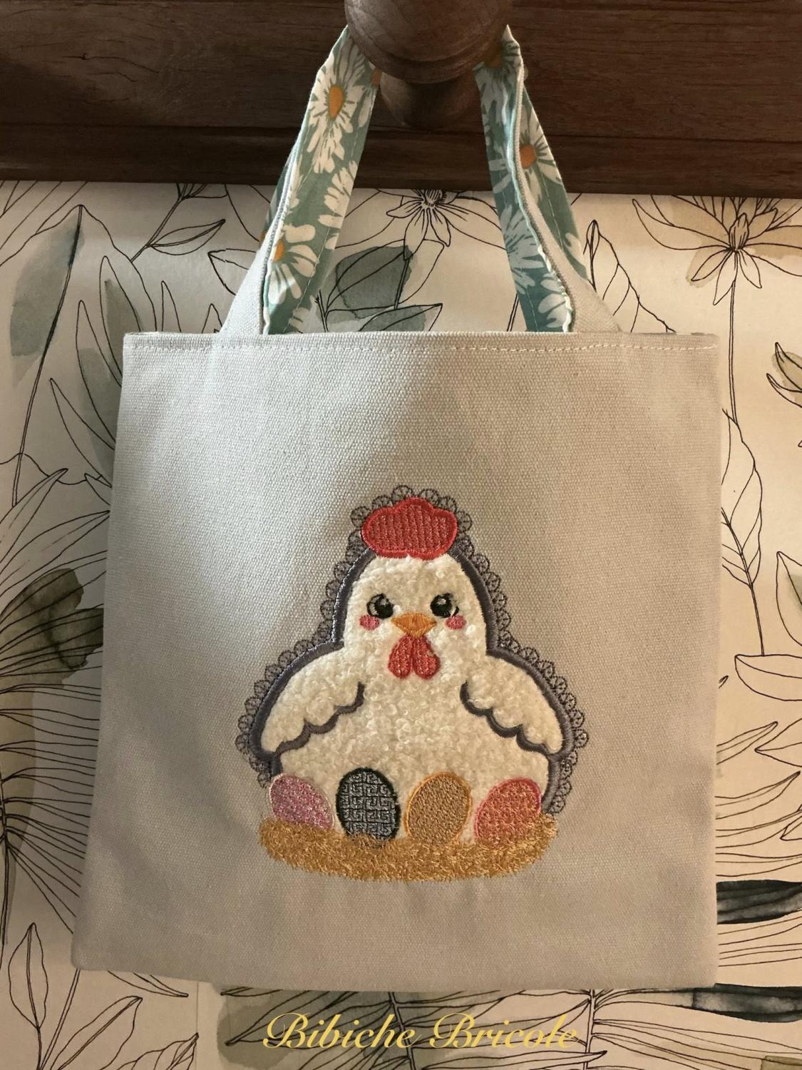 Double appliqué Tissu et Mylar Poule - Motif de broderie - Taille disponible 10x10, 15x15, pack 2 tailles
