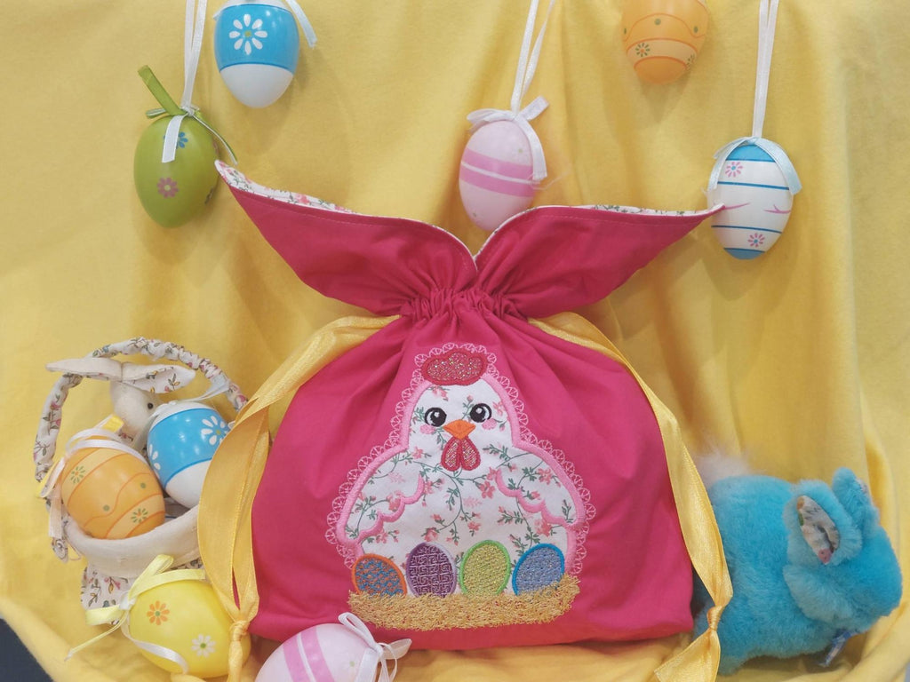 Double appliqué Tissu et Mylar Poule - Motif de broderie - Taille disponible 10x10, 15x15, pack 2 tailles