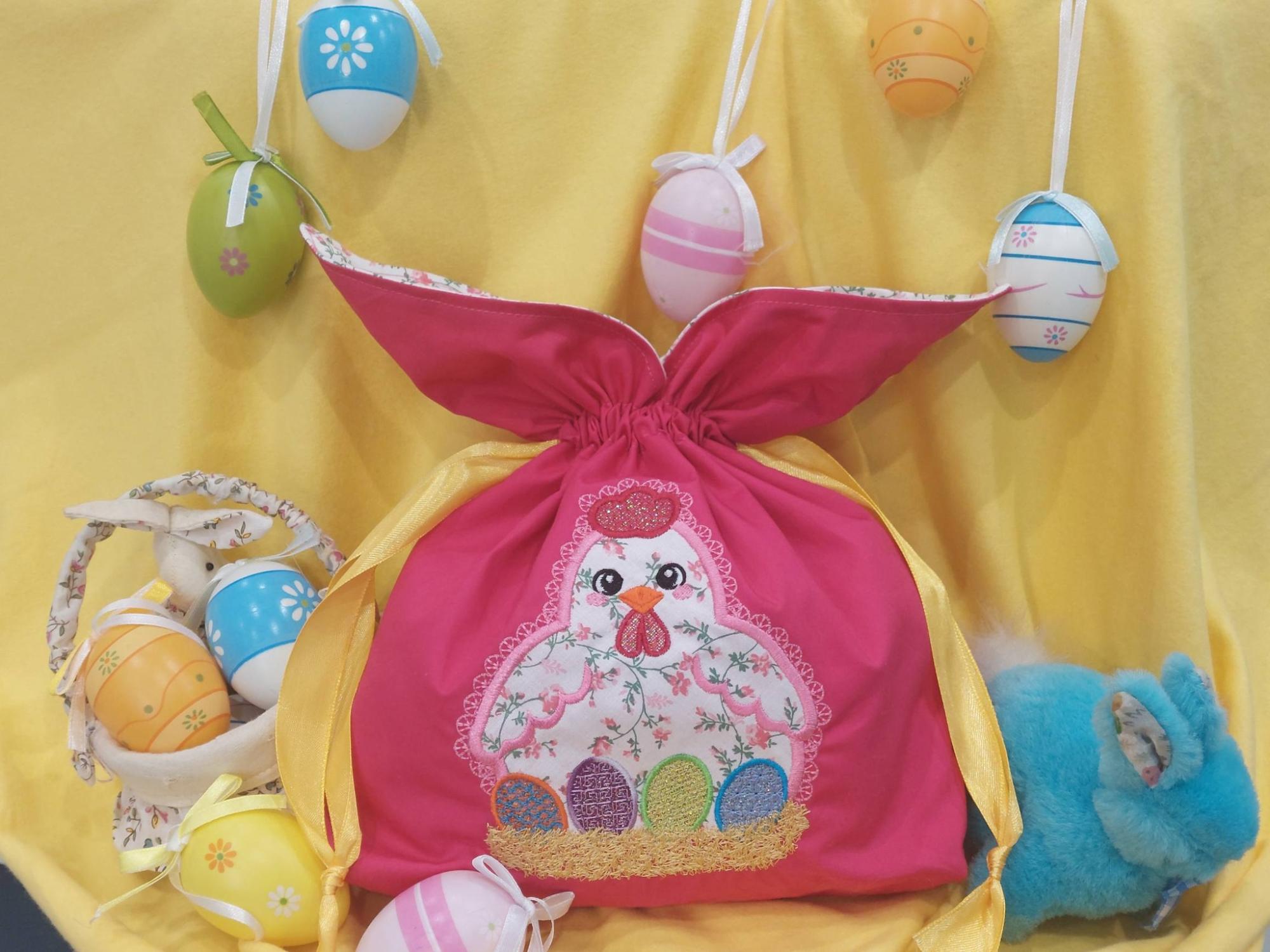 Double appliqué Tissu et Mylar Poule - Motif de broderie - Taille disponible 10x10, 15x15, pack 2 tailles