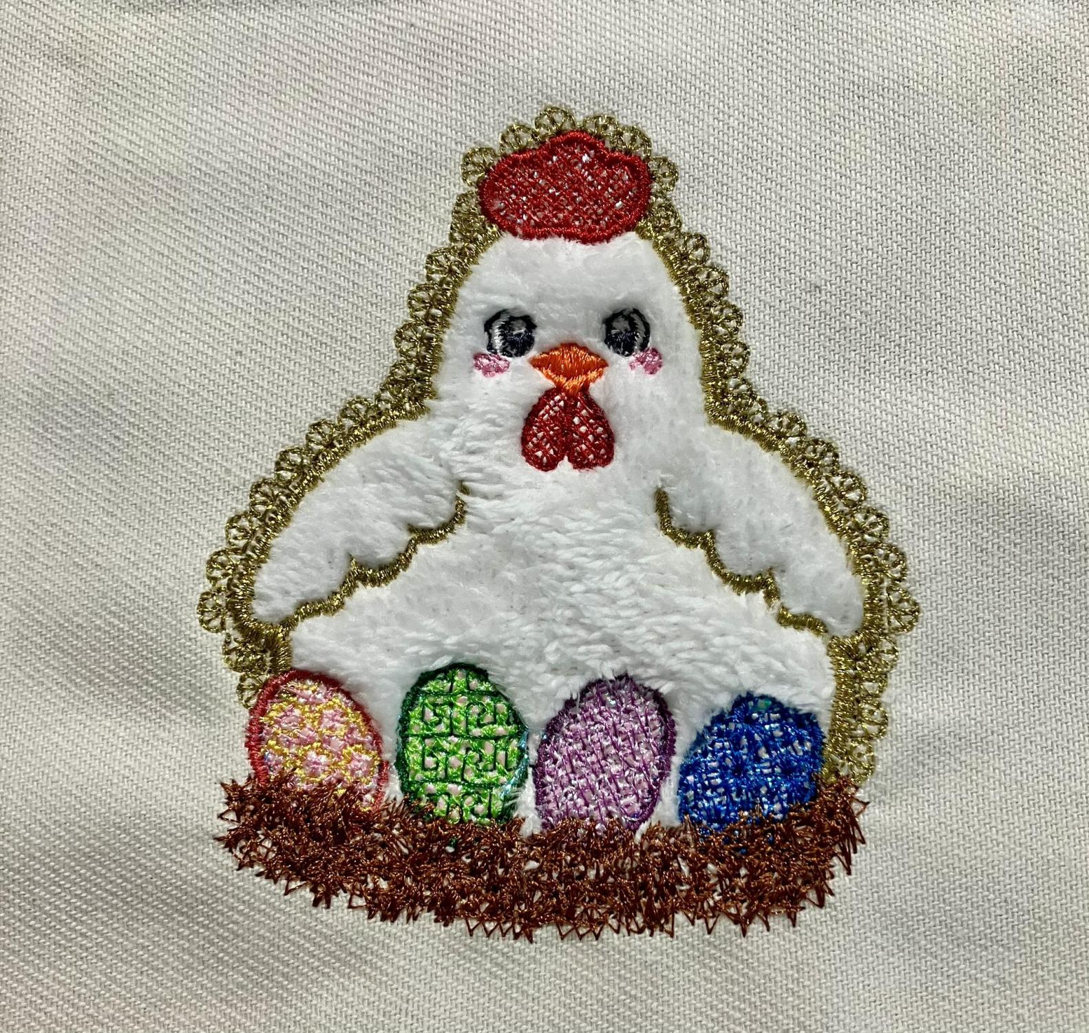 Double appliqué Tissu et Mylar Poule - Motif de broderie - Taille disponible 10x10, 15x15, pack 2 tailles