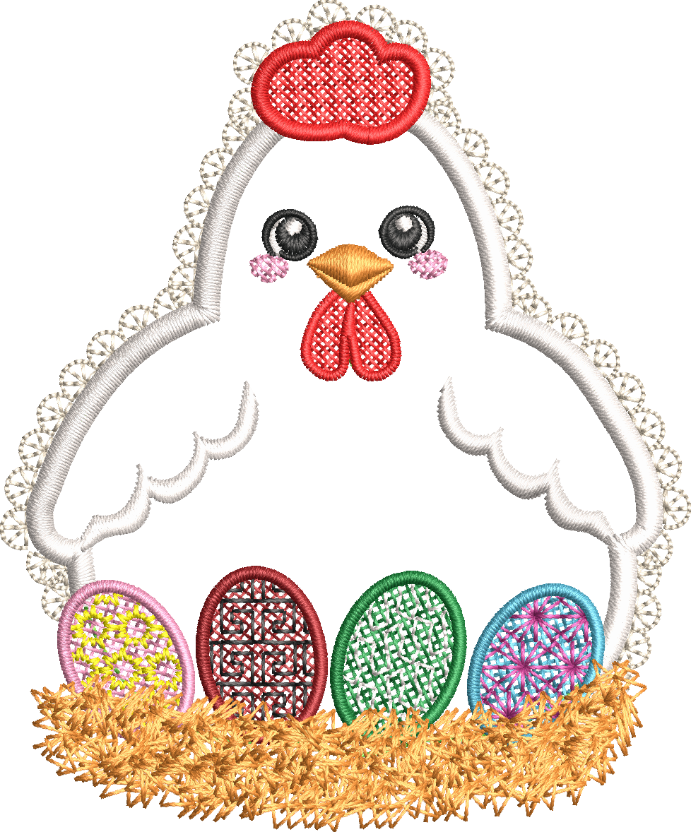 Double appliqué Tissu et Mylar Poule - Motif de broderie - Taille disponible 10x10, 15x15, pack 2 tailles