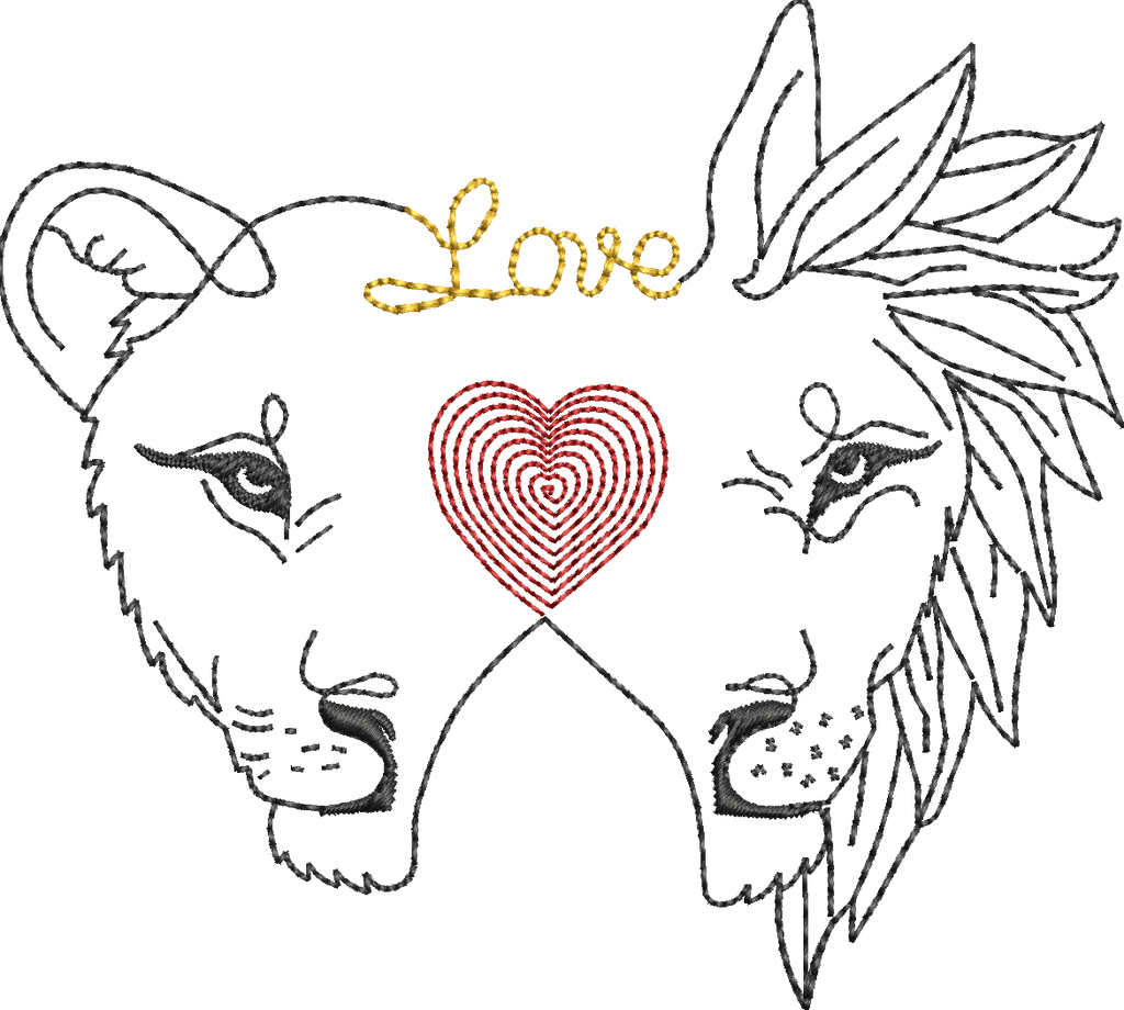 Duo Lion et Lionne - Motif broderie - Format disponible 10x10, 15x15 et 2020 ou 26x16 - Pack 3 tailles
