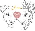 Duo Lion et Lionne - Motif broderie - Format disponible 10x10, 15x15 et 2020 ou 26x16 - Pack 3 tailles
