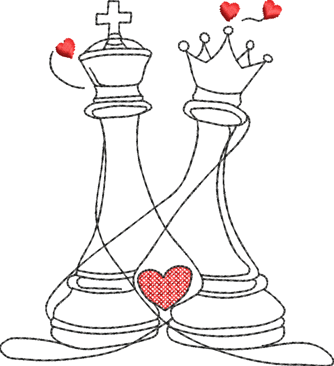Duo Roi et Reine Echecs - Motif de broderie - Format disponible Taille 10x10, 15x15 et pack 2 tailles