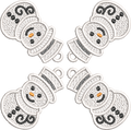 Motif de broderie FSL Bonhomme de Neige pour boucles d’oreilles et breloques avec plaque de 4 motifs pour cadre 10x10