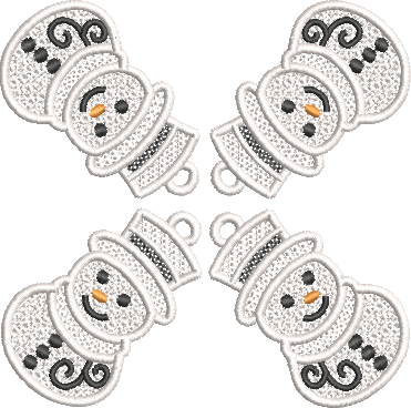 Motif de broderie FSL Bonhomme de Neige pour boucles d’oreilles et breloques avec plaque de 4 motifs pour cadre 10x10