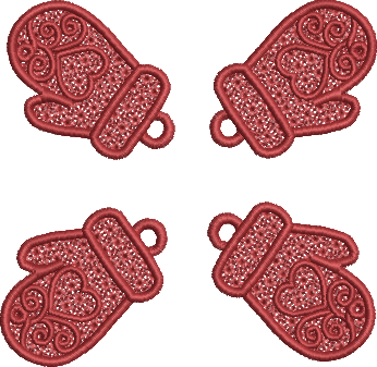 Motif de broderie FSL Moufles ajourées pour boucles d’oreilles et breloques avec plaque de 4 motifs pour cadre 10x10