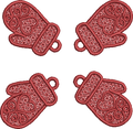 Motif de broderie FSL Moufles ajourées pour boucles d’oreilles et breloques avec plaque de 4 motifs pour cadre 10x10