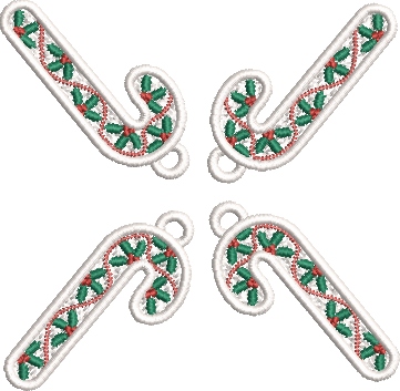 Motif de broderie FSL Sucre d’Orge décoré aux couleurs de Noël pour boucles d’oreilles et breloques avec plaque de 4 motifs pour cadre 10x10