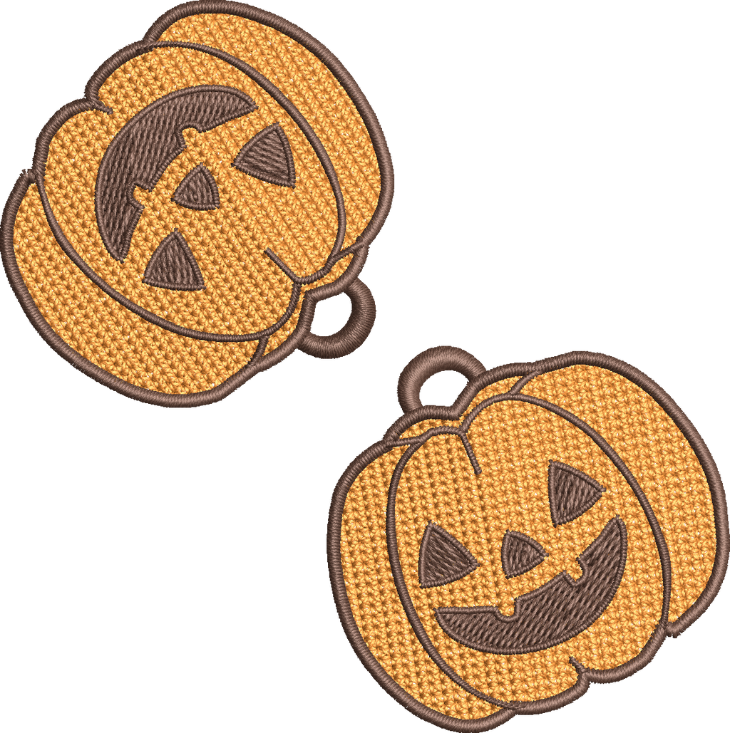 Motif de broderie machine FSL Citrouille Halloween Jack-o’-lantern en plaque de 2 pour boucles d’oreilles et breloques format cadre 10x10
