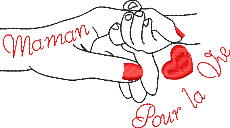 Fête des Mères « Maman pour la vie » – Motif de broderie plein d’Amour - Format disponible 10x10, 15x15 ou 13x18, pack 2 tailles