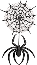 Motif de broderie FSL Halloween représentant une araignée noire 3D suspendue à sa toile d’araignée pour cadre 10x10