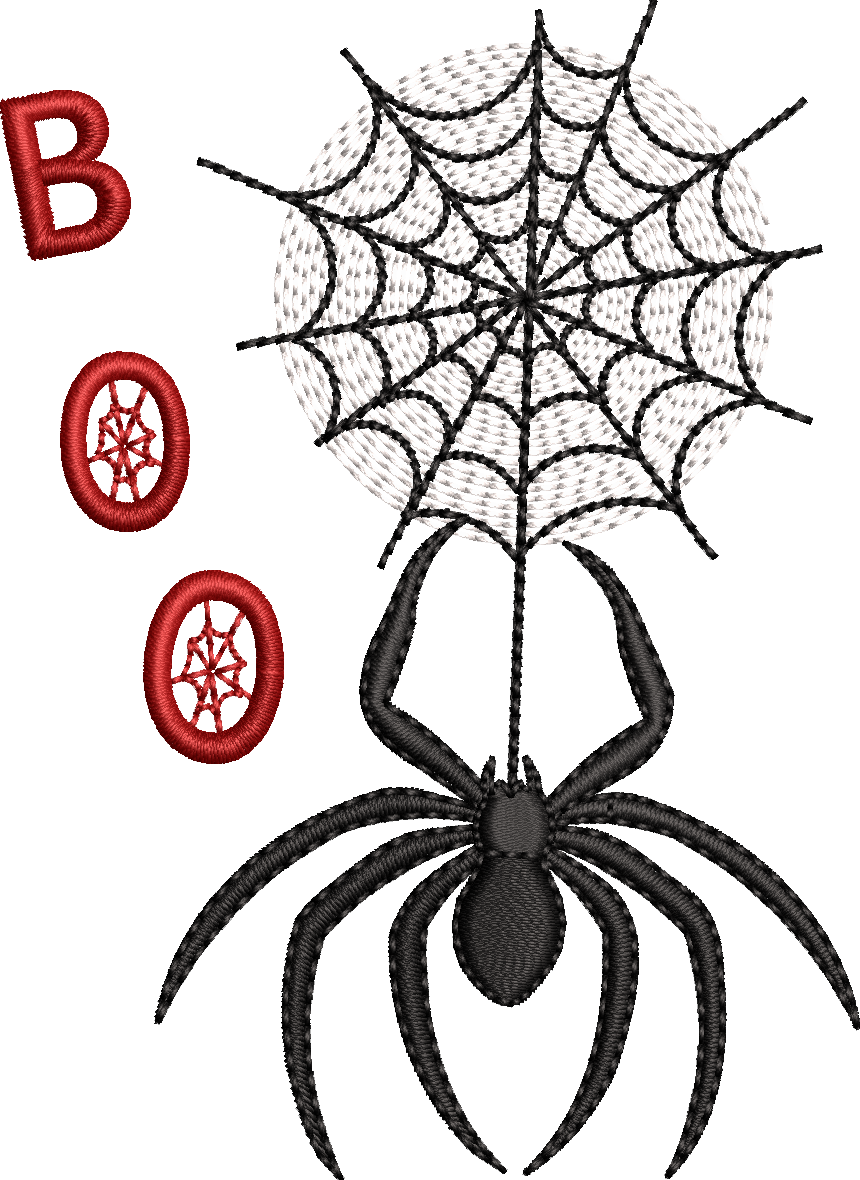 Motif de broderie machine Araignée Velvet (effet velours) Halloween avec toile d’araignée et effet relief 3D format 10x10
