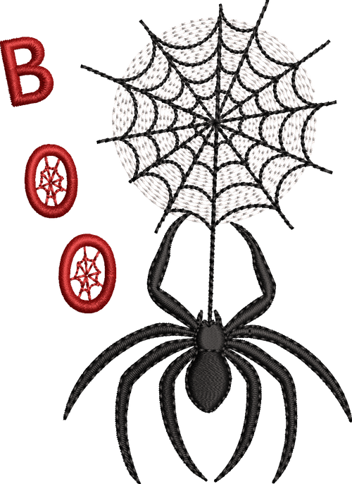 Motif de broderie machine Araignée Velvet (effet velours) Halloween avec toile d’araignée et effet relief 3D format 10x10
