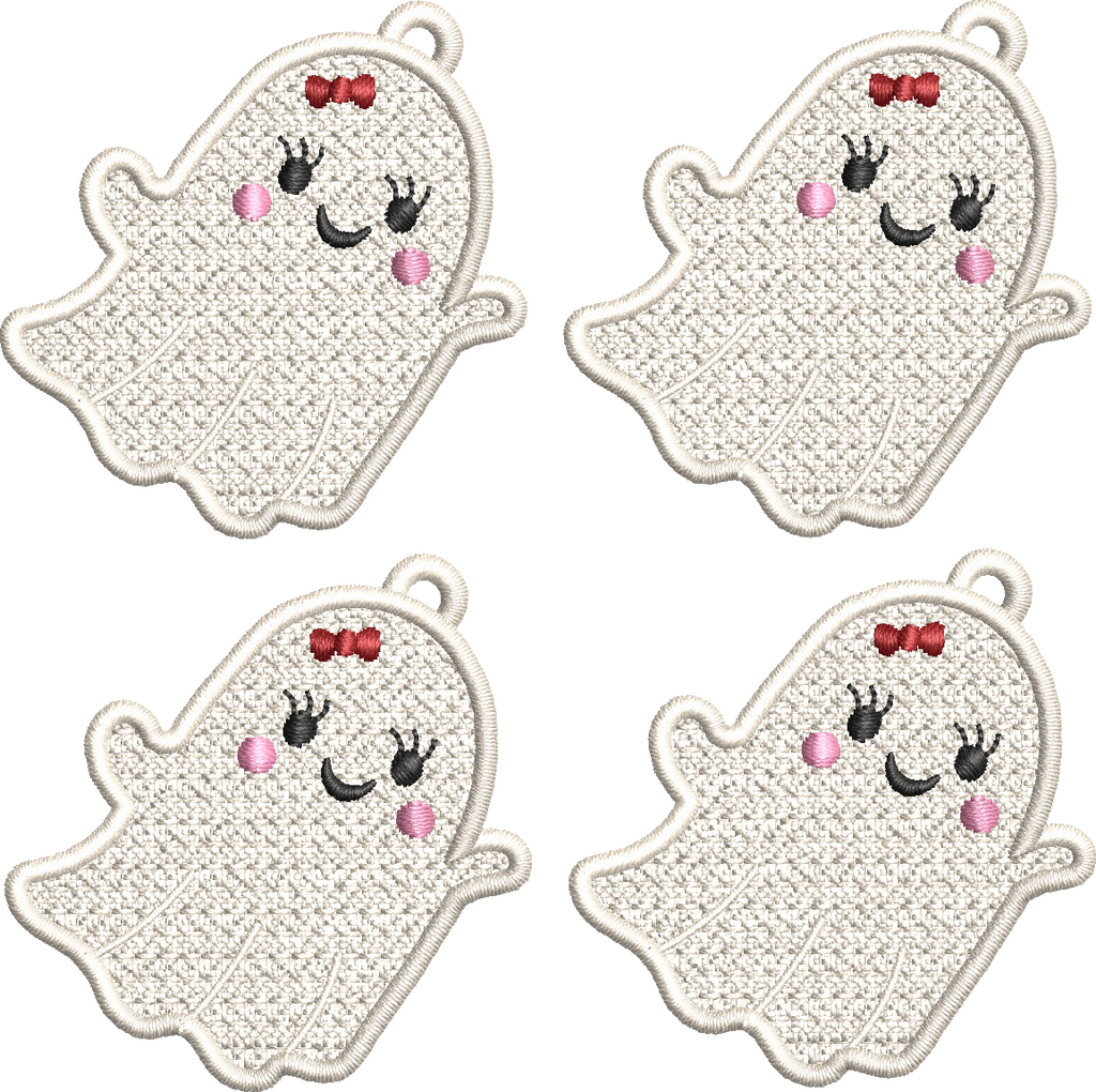 Motif de broderie machine FSL Fantôme Halloween en plaque de 4 pour boucles d’oreilles et breloques format cadre 10x10