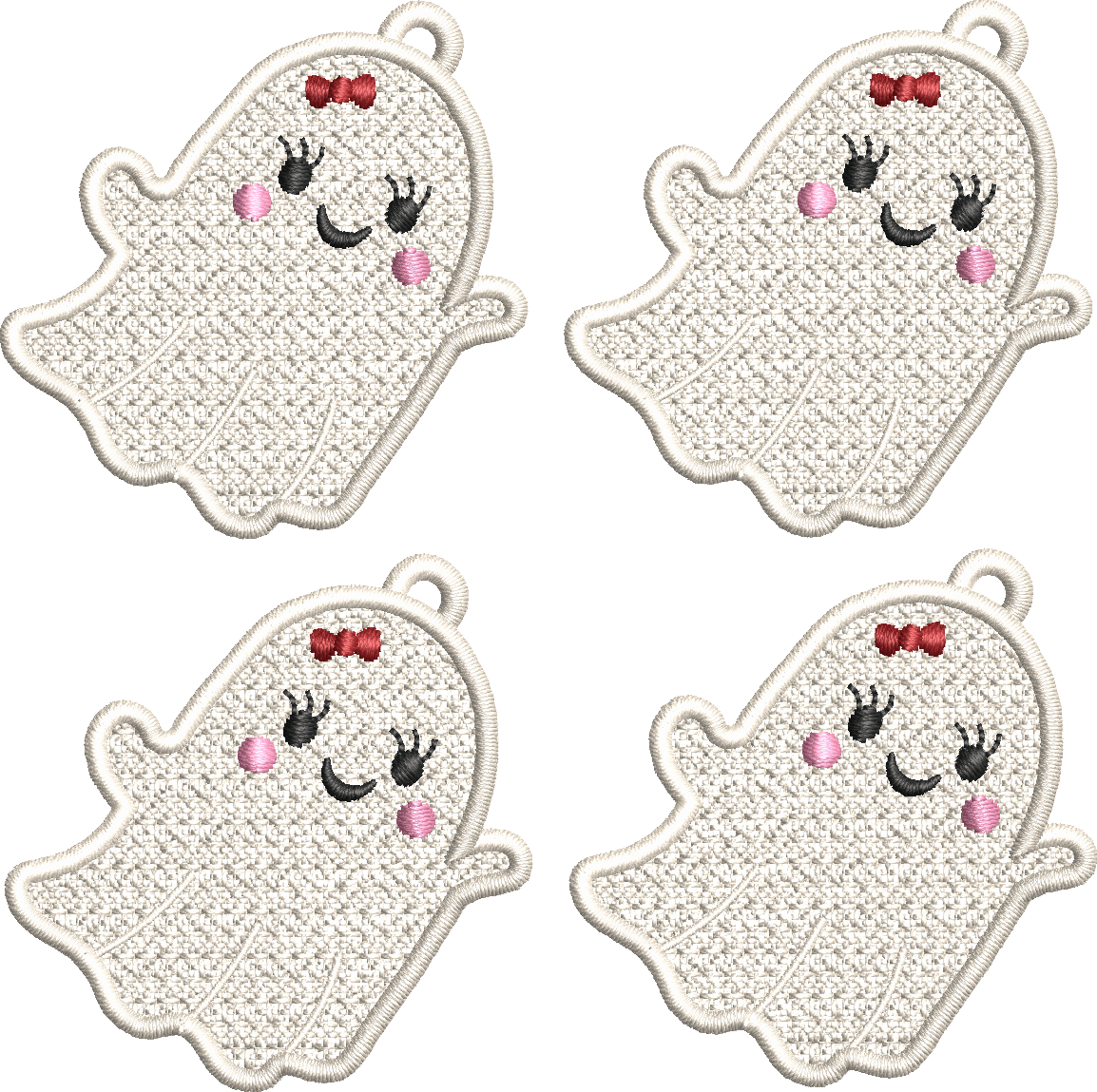 Motif de broderie machine FSL Fantôme Halloween en plaque de 4 pour boucles d’oreilles et breloques format cadre 10x10