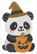 Motif de broderie machine Panda Halloween avec chapeau de sorcier et citrouille kawaii au format 10x10