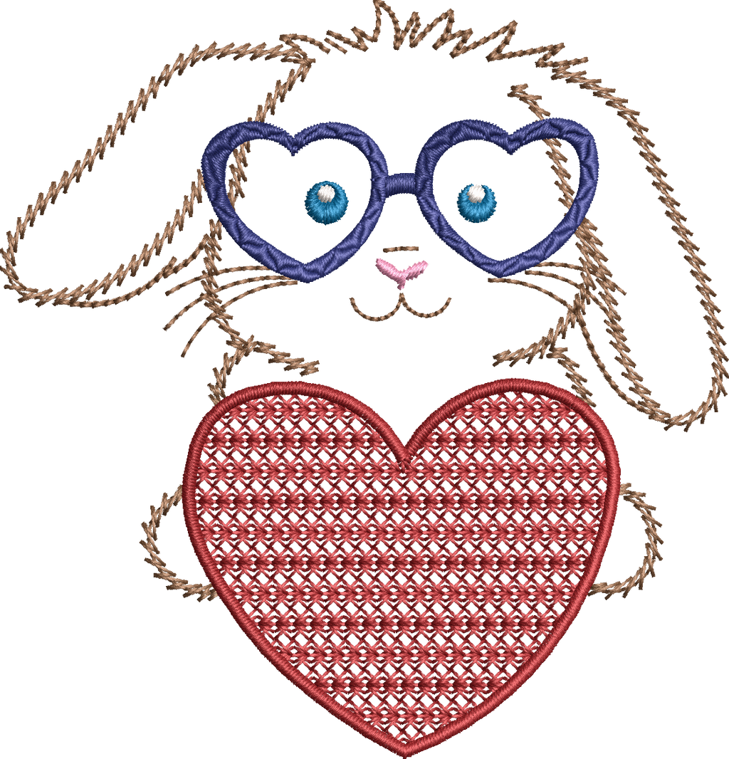 Lapin à lunette coeur - Motif de broderie - Format disponible 10x10