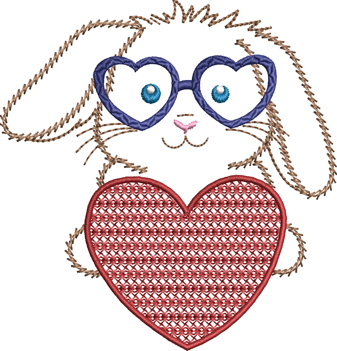 Lapin à lunette coeur - Motif de broderie - Format disponible 10x10