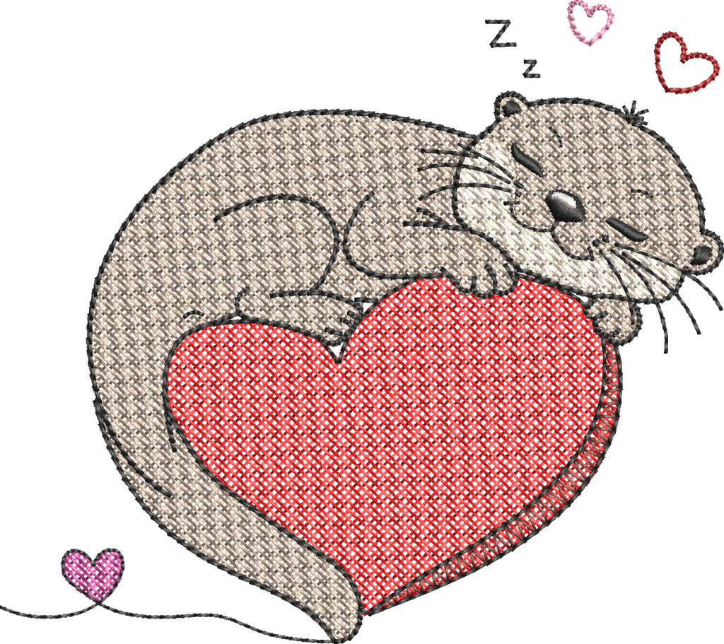Loutre endormie – Cœur Mylar » - Format disponible : Pack 2 tailles, Cadre 10x10 et 15x15
