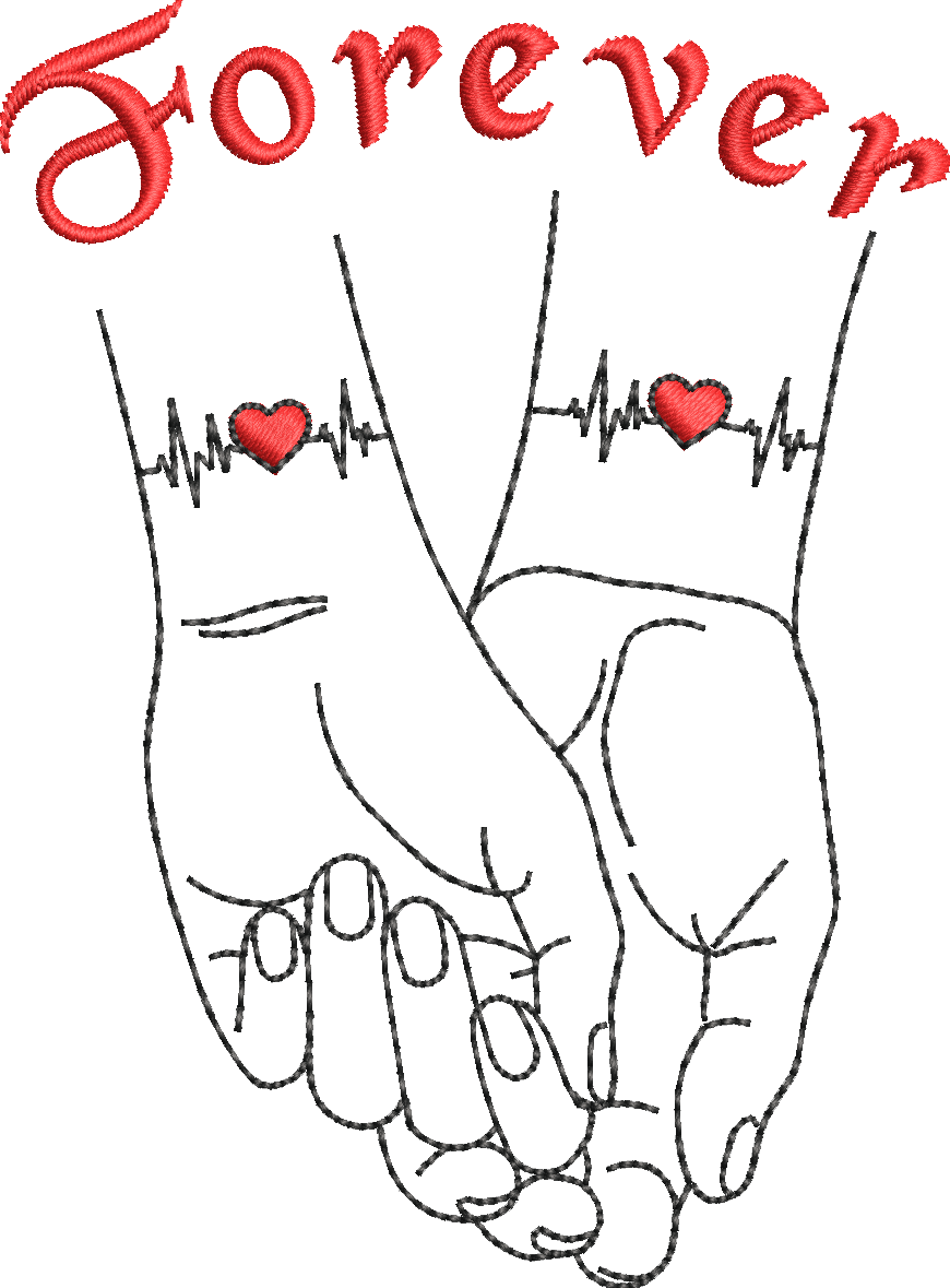 Mains tatouées Forever - Motif de broderie - Format Disponible 10x10 et 15x15 ou 18x13, pack 2 tailles
