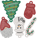 Pack de 5 motifs de broderie FSL de Noël avec sapin, moufle, Père Noël, bonhomme de neige et sucre d’orge pour boucles d’oreilles et breloques 10x10
