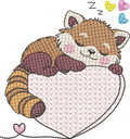 Panda roux endormi – Cœur Mylar » - Format disponible : Pack 2 tailles, Cadre 10x10 et 15x15