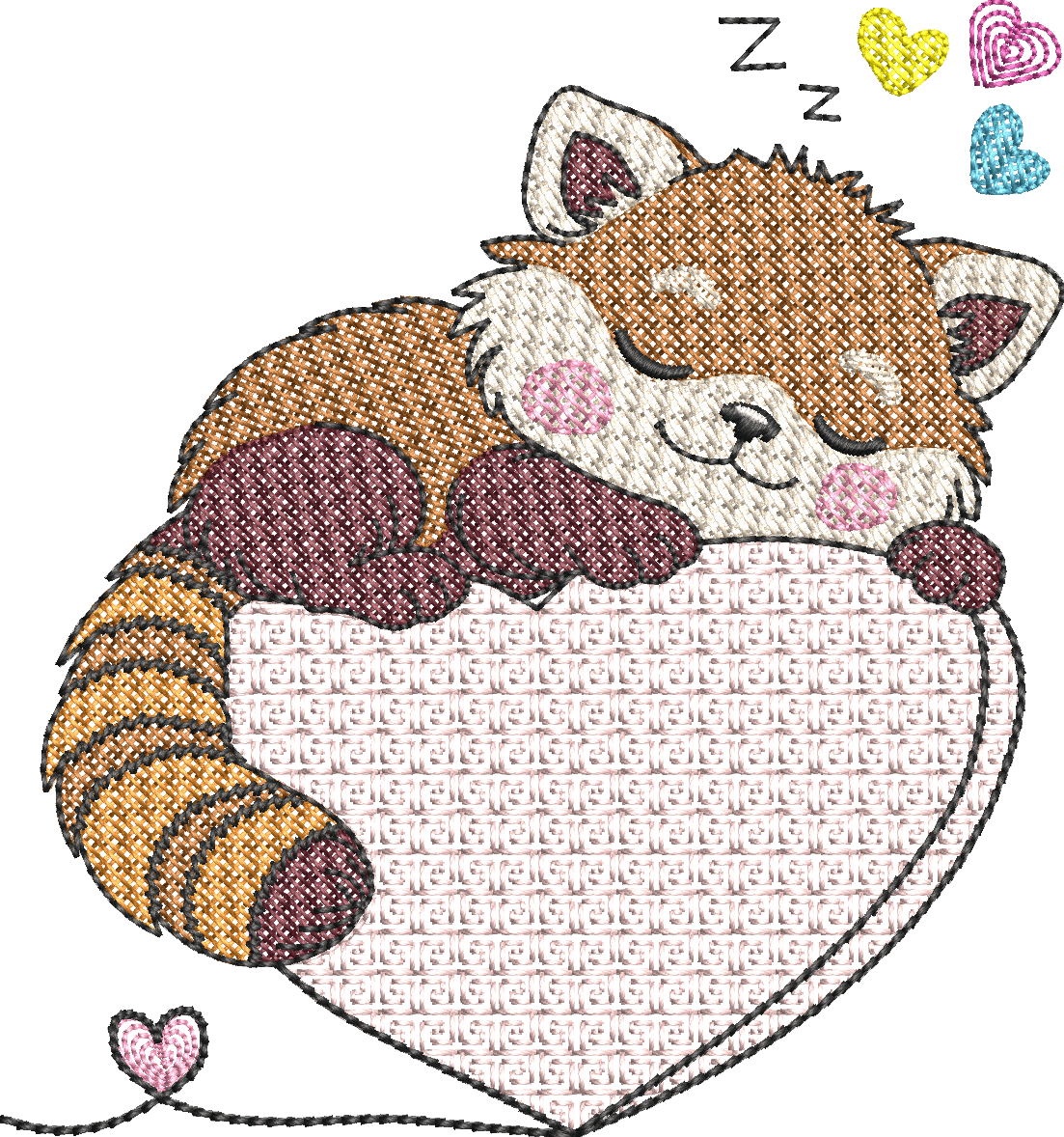 Panda roux endormi – Cœur Mylar » - Format disponible : Pack 2 tailles, Cadre 10x10 et 15x15