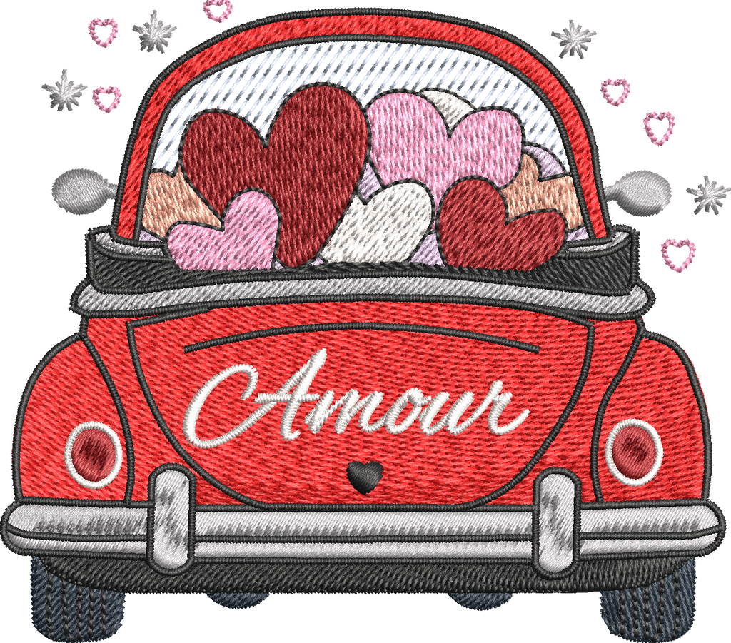 Petite décapotable d'amour - Motif de broderie - Format disponible 10x10, 15x15 oui 18x13 et pack 2 tailles