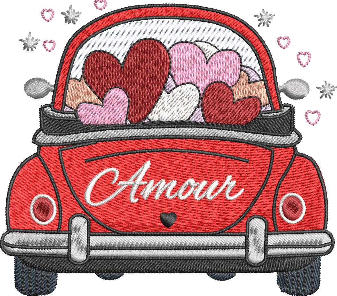 Petite décapotable d'amour - Motif de broderie - Format disponible 10x10, 15x15 oui 18x13 et pack 2 tailles