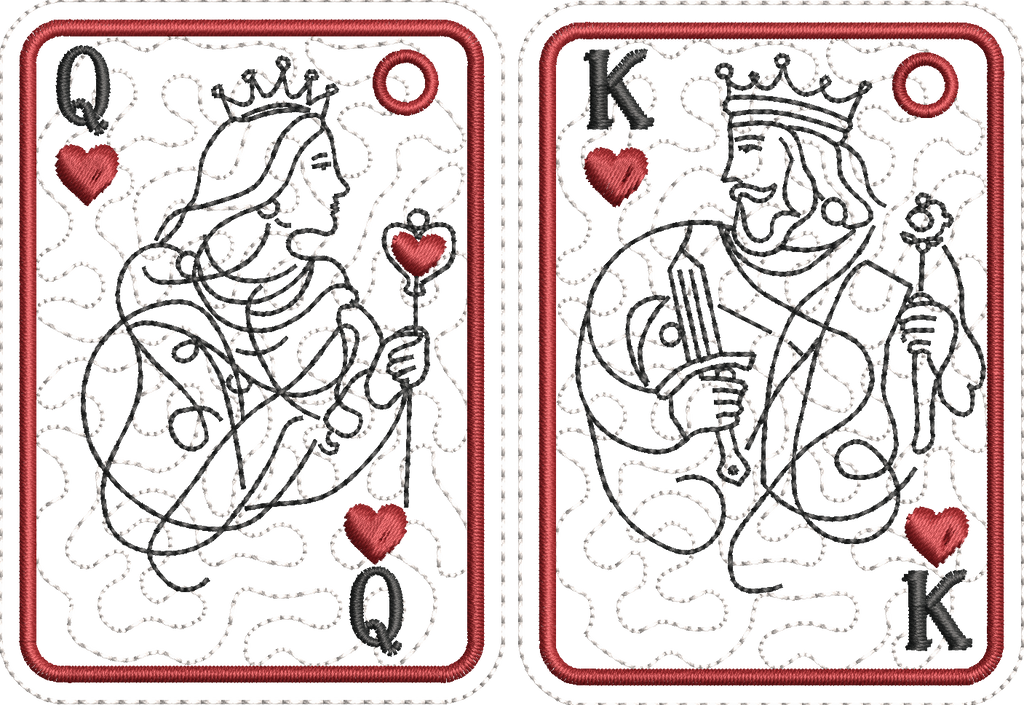 Porté clé ITH Duo Carte Reine et Roi de coeur - inclus 2 Motifs de broderie - Format 10x10