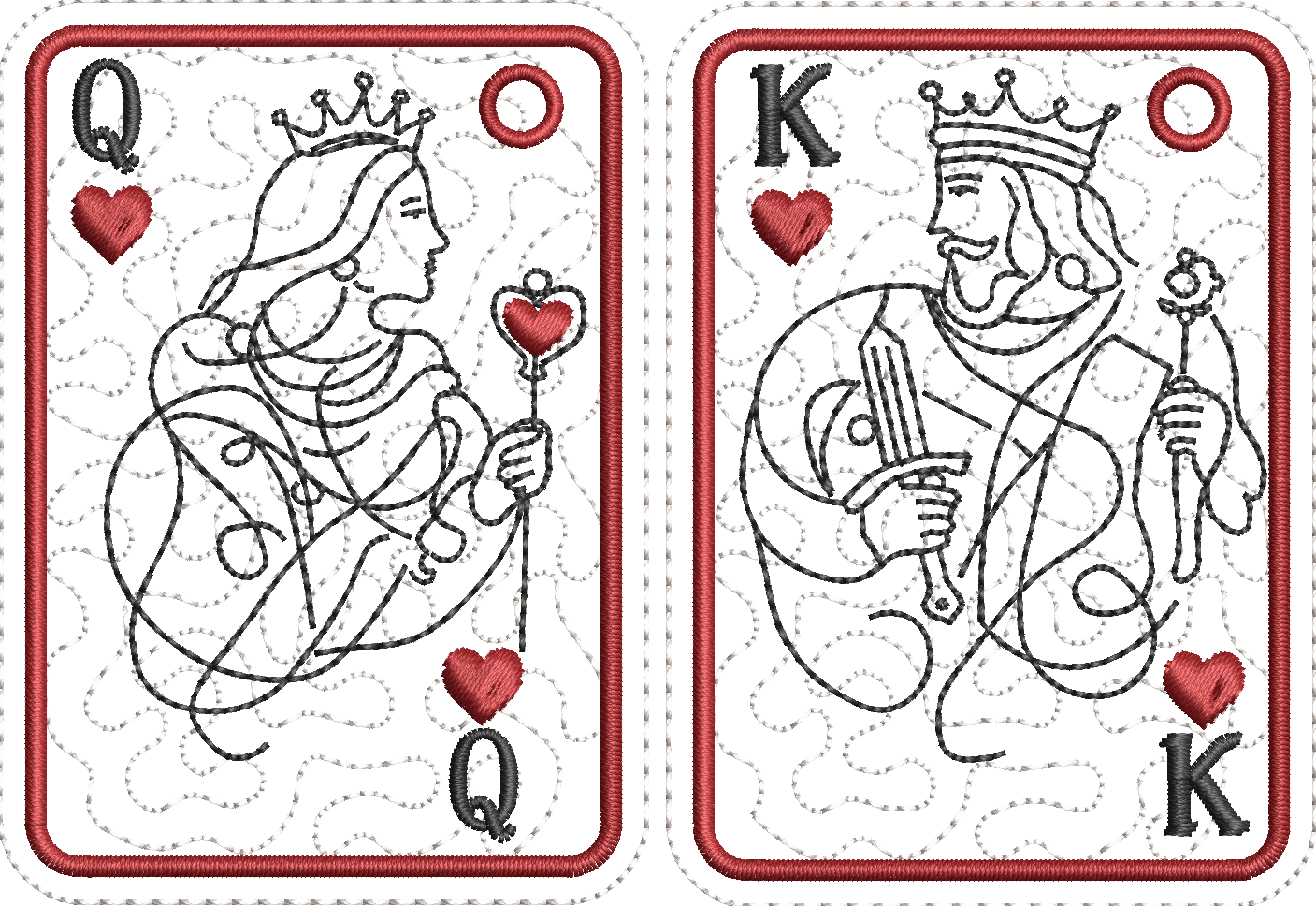 Porté clé ITH Duo Carte Reine et Roi de coeur - inclus 2 Motifs de broderie - Format 10x10