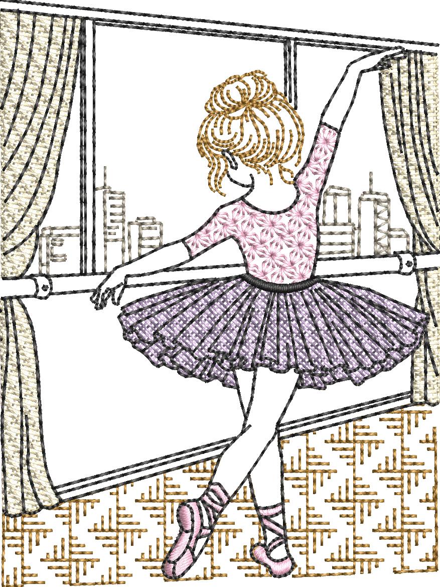 Rêve d’une ballerine scintillante - Motif de broderie - Format disponible Pack 4 tailles, format 10x10, 15x15, 18x13, 20x20 ou 26x16