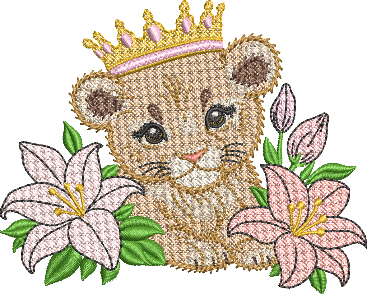 Sa Majesté Lionceau - Motif de Borderie - Format disponible Pack 4 tailles, 10x10, 15x15, 18x13, 26x16 ou 20x20