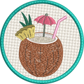 Sous-verre ITH cocktail Pina Colada en broderie machine 10x10 avec noix de coco, ananas, ombrelle et Mylar optionnel