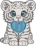 Tigre blanc avec sa sucette coeur - Motif de broderie - Format disponible 10x10, 15x15 ou 18x13 et pack 2 tailles