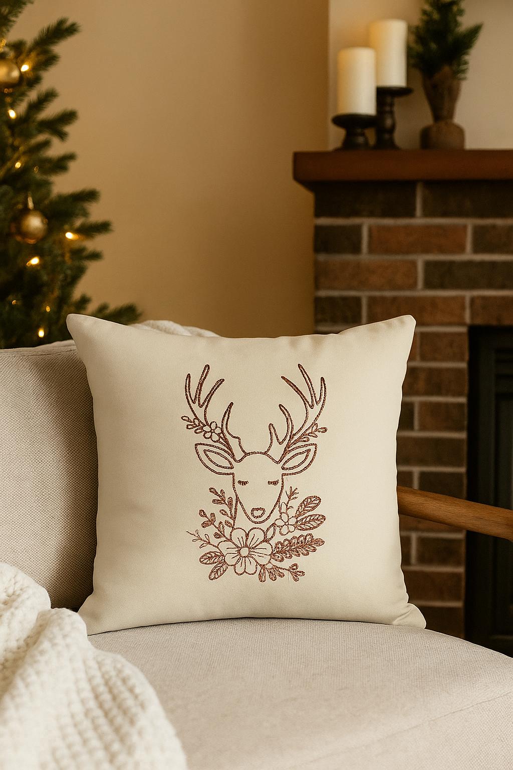 Cerf élégant – Style Redwork Oneline, poésie & magie de Noël - Motif de broderie - Format disponible Pack 4 tailles, 10x10, 15x15, 18x13, 26x16