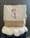 Sac brodé Guerrière Octobre Rose en coton et jute naturel – création AK Broderie