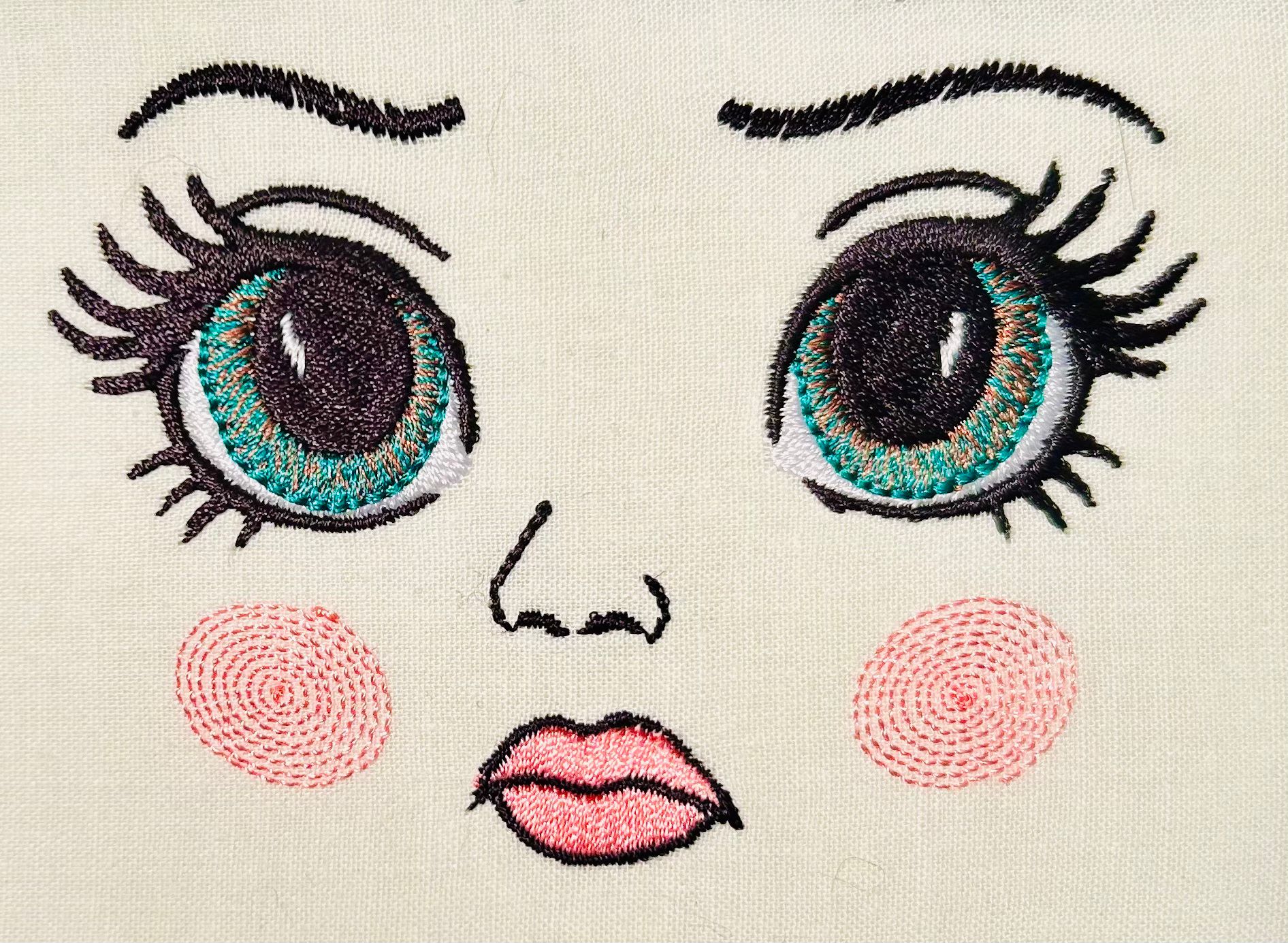 Visages de poupée - Motif de broderie - Pack 7 visages - 2 tailles 72x56 et 92x72