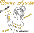 Femme élégante tenant une coupe de champagne avec Bonne Année, la joie, la santé, l’amour et le bonheur – motif broderie machine 10x10