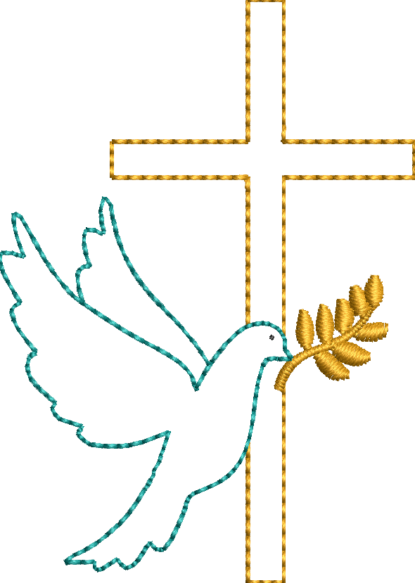 Motif Broderie Baptême Croix Fine et Colombe 10x10 | Symbole de Paix et de Foi