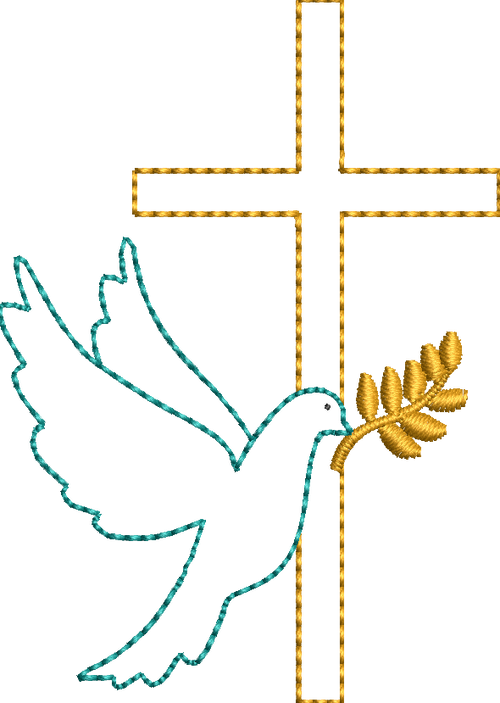Motif Broderie Baptême Croix Fine et Colombe 10x10 | Symbole de Paix et de Foi